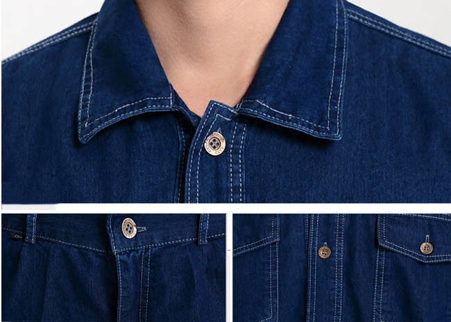 Denim Fabric Durable Industrial Uniform Shirts Unique Design With Buttons And Pockets