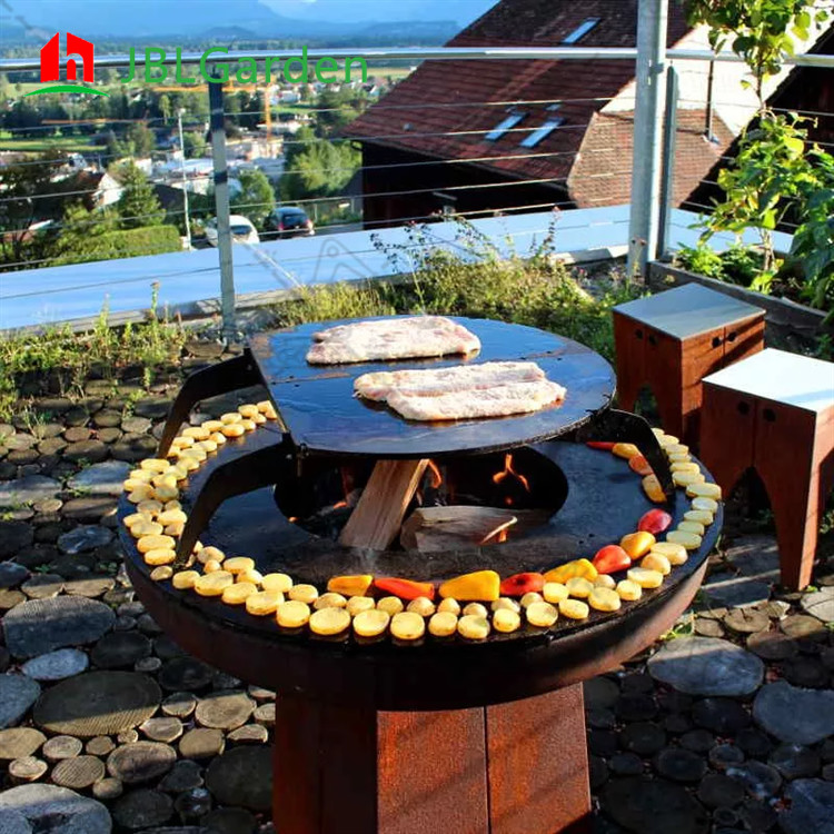 D800mm Portable Corten Steel Steel BBQ Grill Outdoor Weather Resistant
