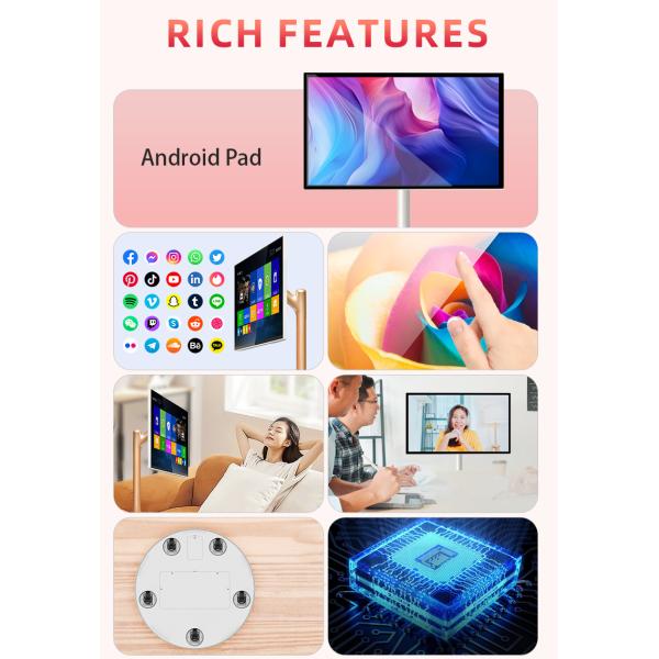 27 inch 6G+128G Capacitive Touch Portable TV, Stylish and Modern, Rotatable Tablet Stand - Smart Home Assistant with Bluetooth & WiFi, Follow Me