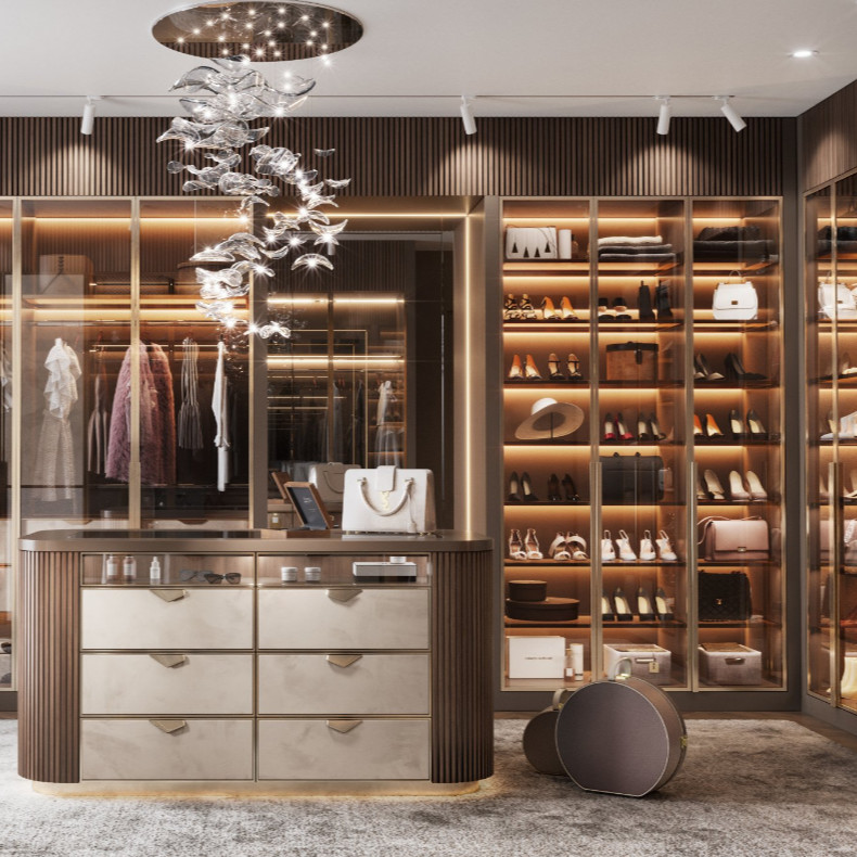 250cm Walk In Closet Wardrobe Drawer System With Aluminum Glass Door ODM