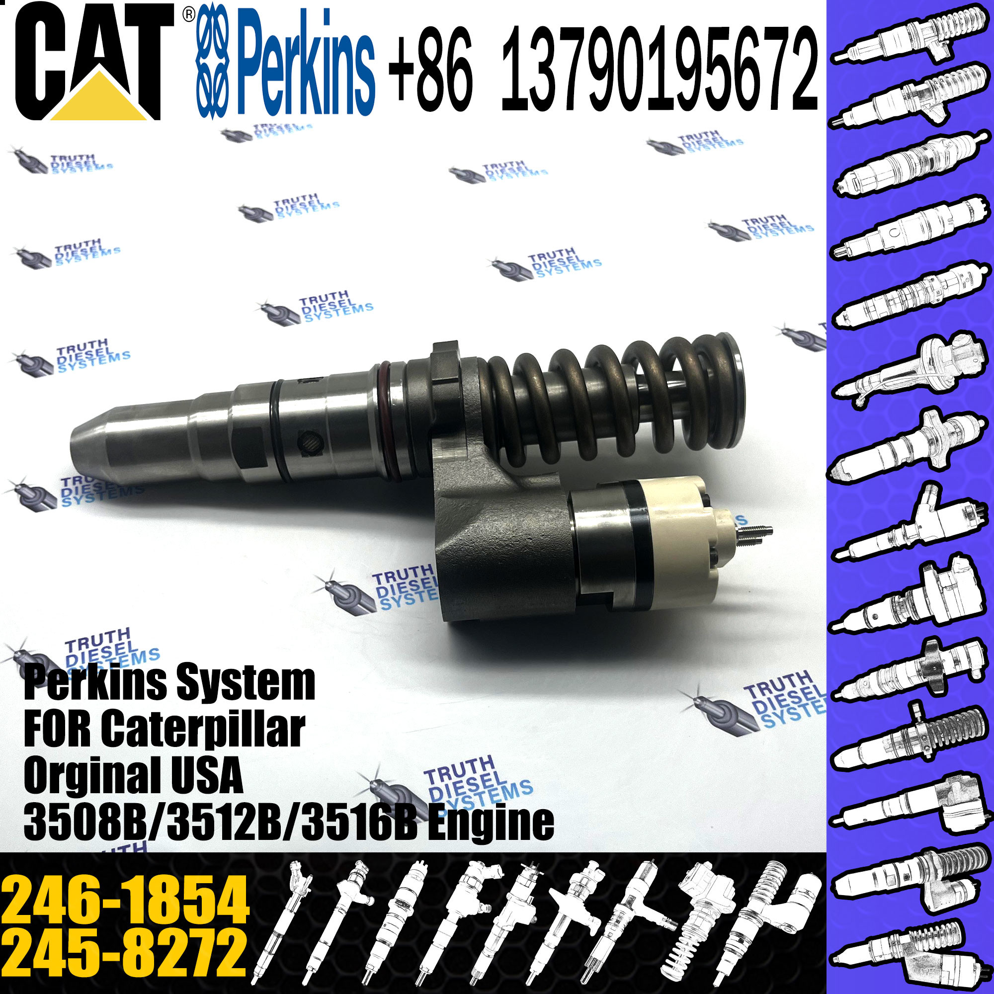 Huida 3508C 3512C engine fuel injector 245-8272 246-1854 with genuine packing
