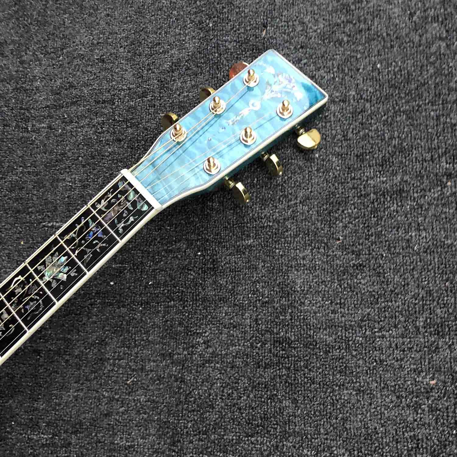 Custom OM Body Acoustic Electric Guitar Real Abalone Inlays Ebony Fingerboard Burst Maple Water Wave 301 Electronic