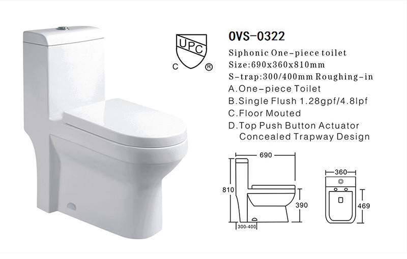 Seamless Porcelain One Piece Elongated Water Closet With Easy To Clean