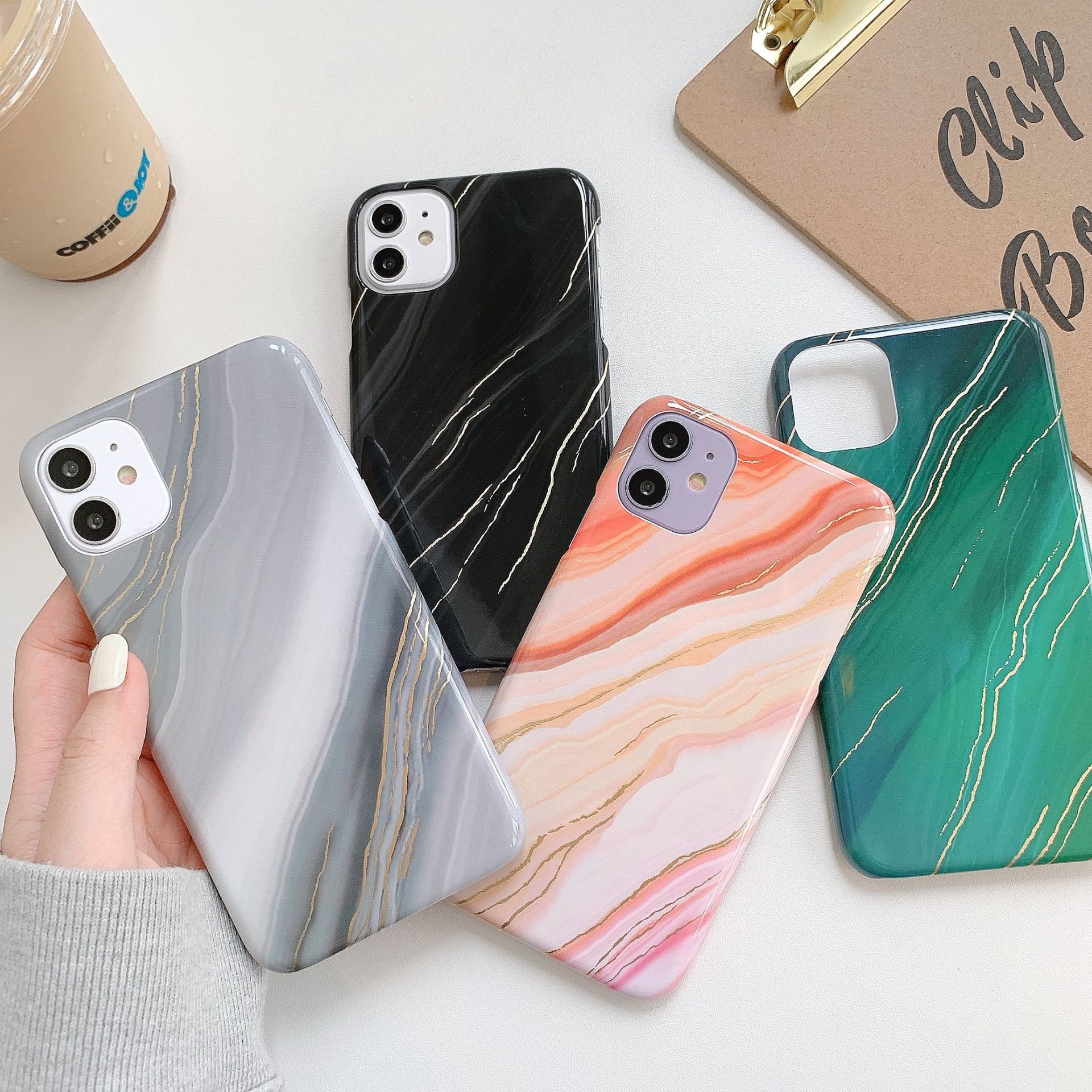 Hard PC Phone Case Glossy Surface Golden Foil Shock Absorption Mobile Cover