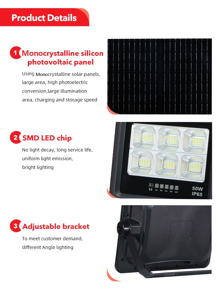 KCD Small Automatic Switch 60w 200w 300w Security Low Price LED Floodlight Solar Outdoor Flood Light 100w