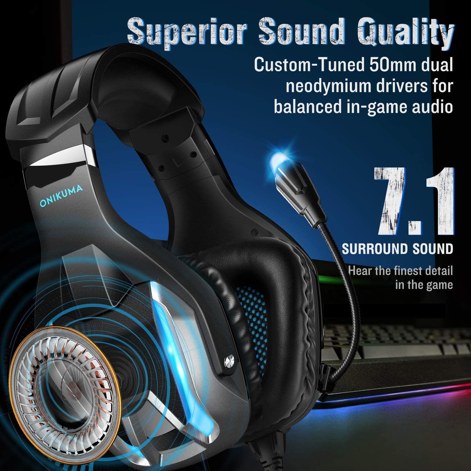 2.2m 2.2kohm Onikuma K12 LED Light Gaming Headset