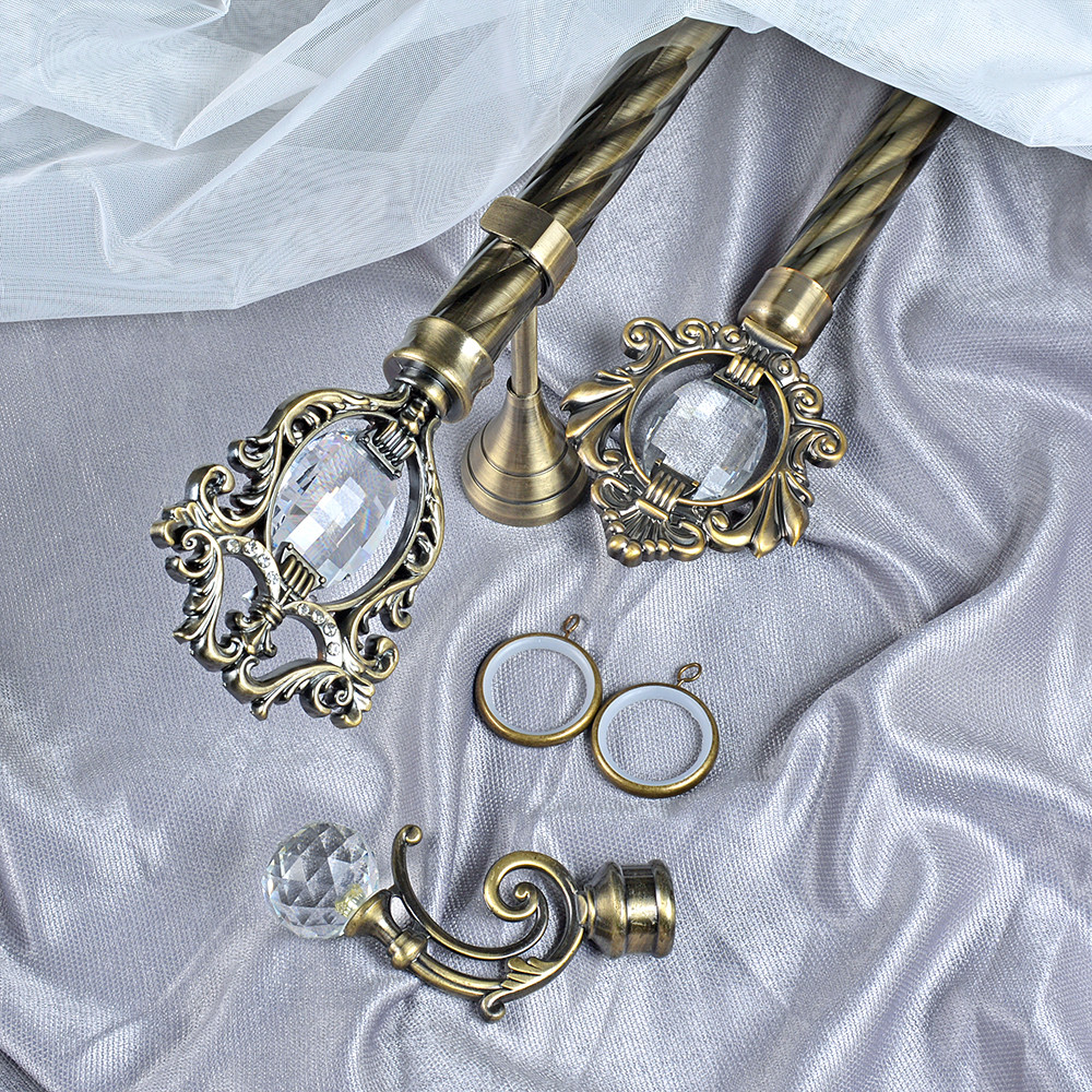 leaf-shape crystal luxury curtain rod finials Customized 28mm curtain rod set single bracket