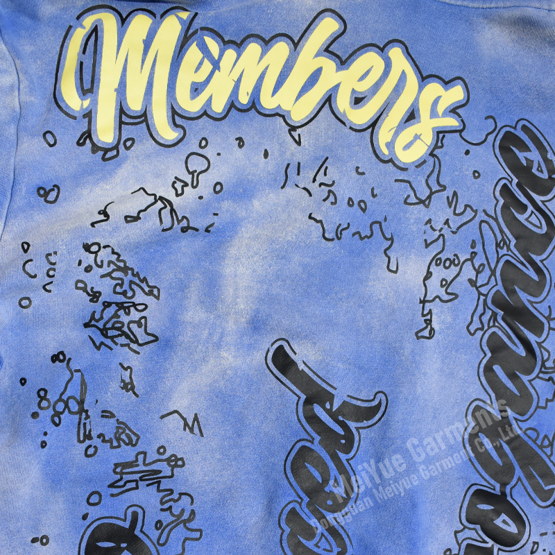 Custom Logo Screen Print Hoodie Heavyweight Acid Wash Hoodie Casual Loose Pocket