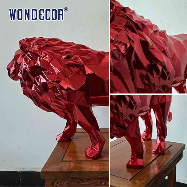 Large outdoor metal forging geometric animal lion stainless steel sculpture