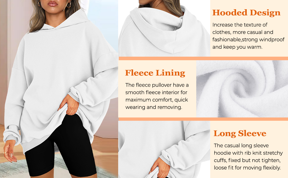 Autumn White Black Women'S Oversized Hooded Sweatshirt Fleece Hooded Sweatshirts Sporty Long Sleeve Pullover