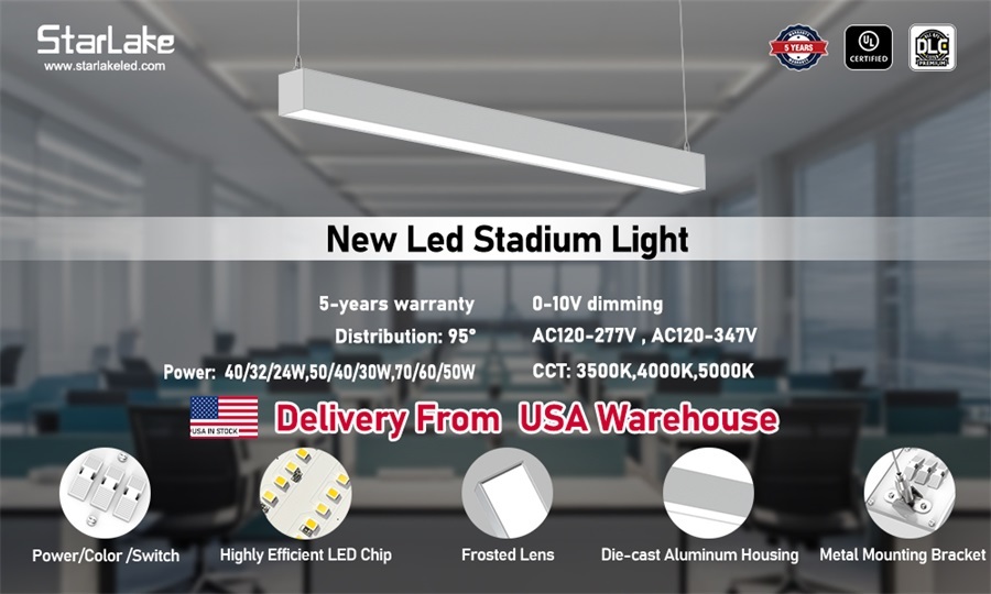 LED Architectural Linear Light with Selectable Wattage and CCT DLC 6.0 Premium Listed