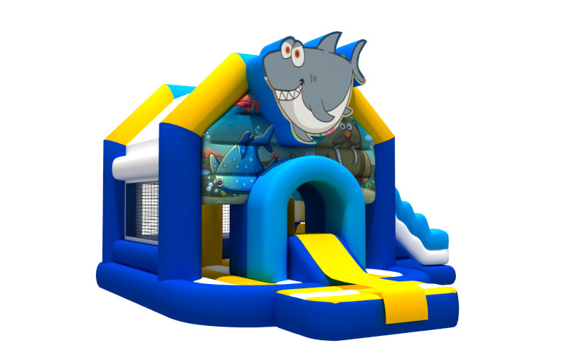 Ocean Park Theme Shark Cartoon Inflatable Bouncy Castle With Slide Inflatable Bouncer Combo