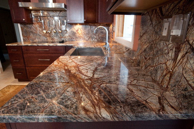 Antique Rainforest Brown Marble Slab Kitchen Countertops 36''X36'' Easy Maintenance