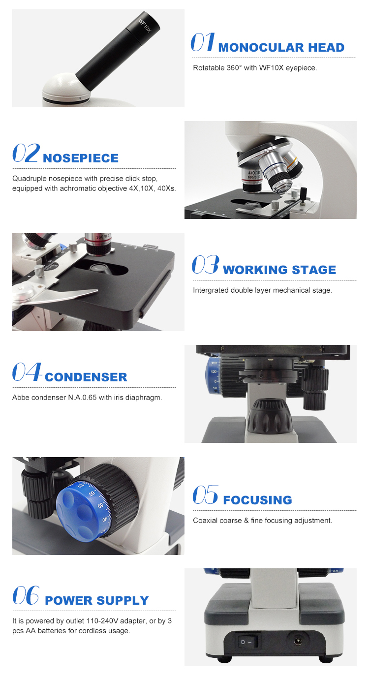 WF10x Monocular Student Compound Microscope For High School Student A11.1324