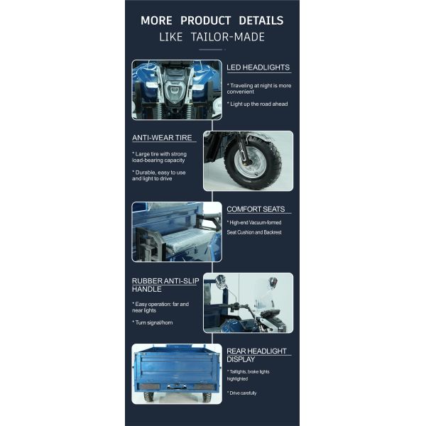 Three Wheeler Battery Electric Cargo E Rickshaw Tricycle 2000W Fast Charging