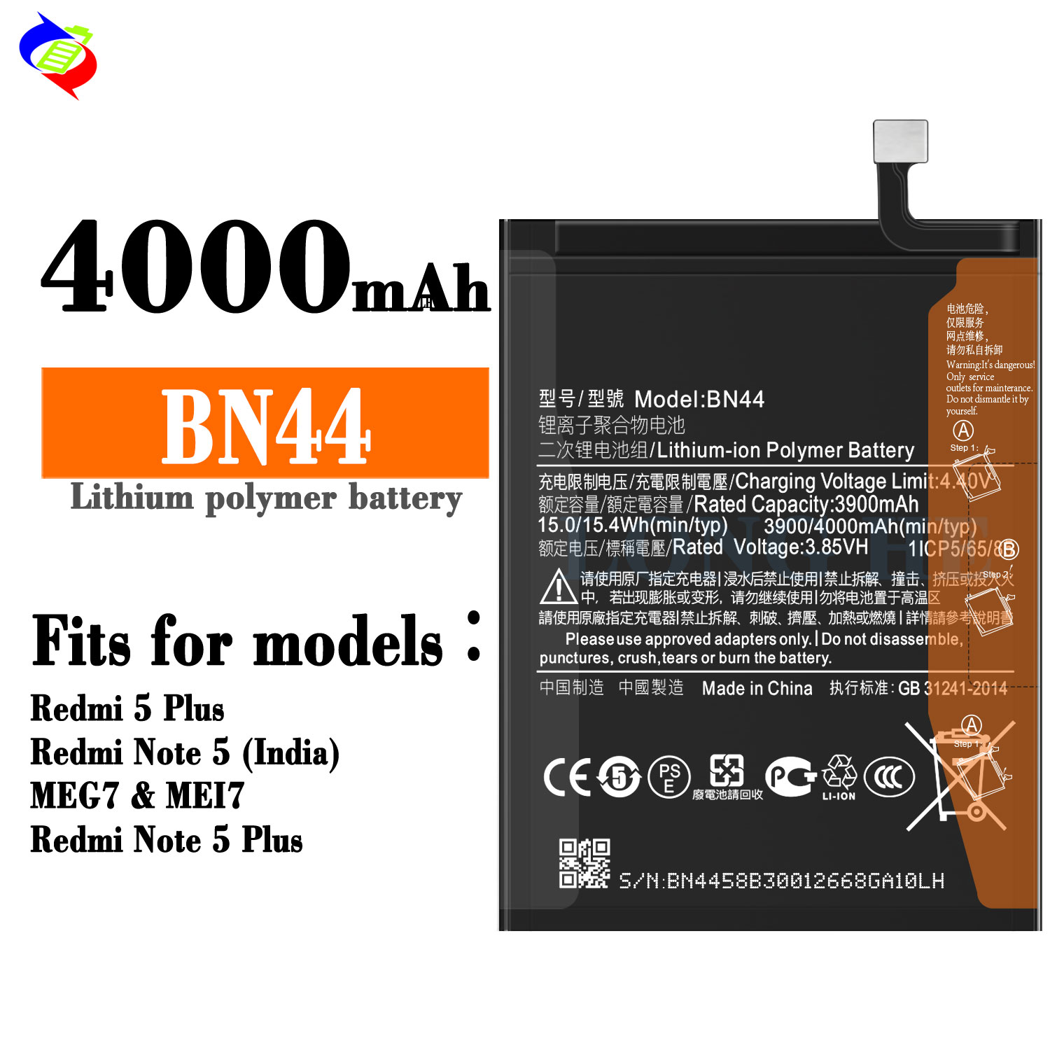 Stock and Double IC Protection BN44 Battery for Xiaomi Redmi 5 Plus 4000mAh 3.85V