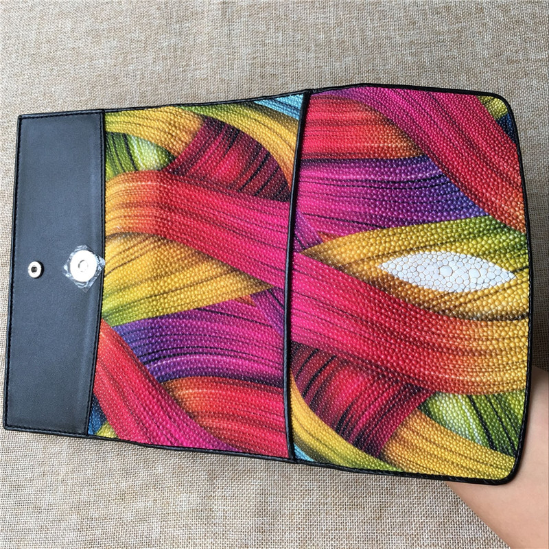 Thailand Authentic Stingray Skin Women's Card Holders Wallet Genuine Leather Female Coin Pocket Lady Large Clutch Purse