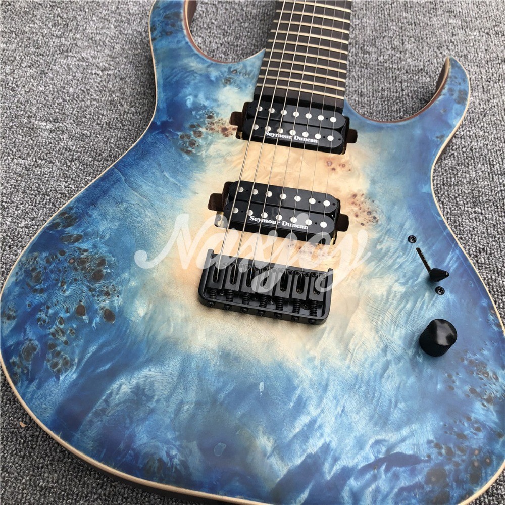 7 strings Mayones blue burst electric Guitar Ebony Fretboard locking Tuners Bolt-on OM logo mayones Duvell electric guit