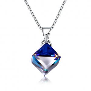 China Sugar Cube Pendant Clavicle Chain Woman 925 Silver Austrian Crystal Love Cube Necklace on sale