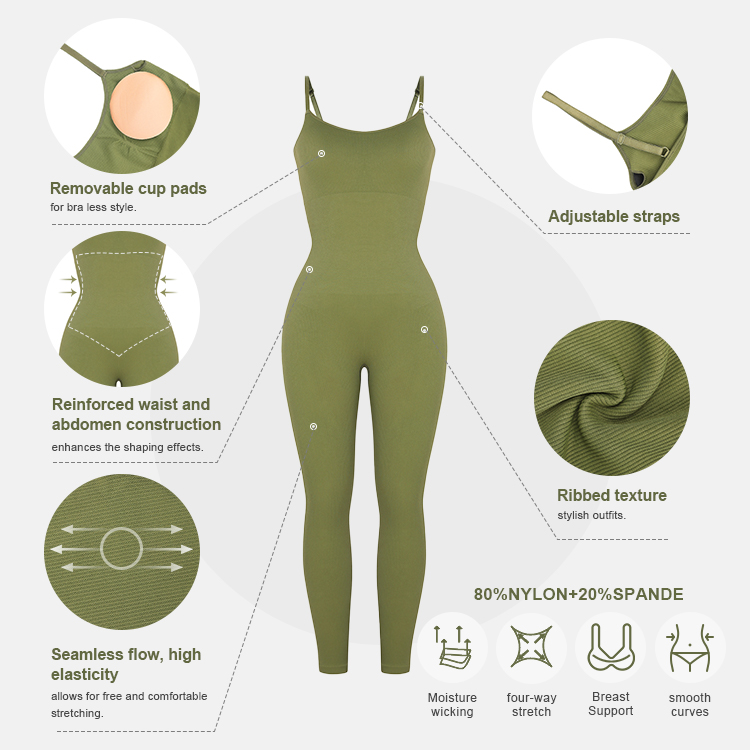 Plus Size Seamless One Piece Tight Workout Bodyjumpsuits Shapewear for Women Tummy Control