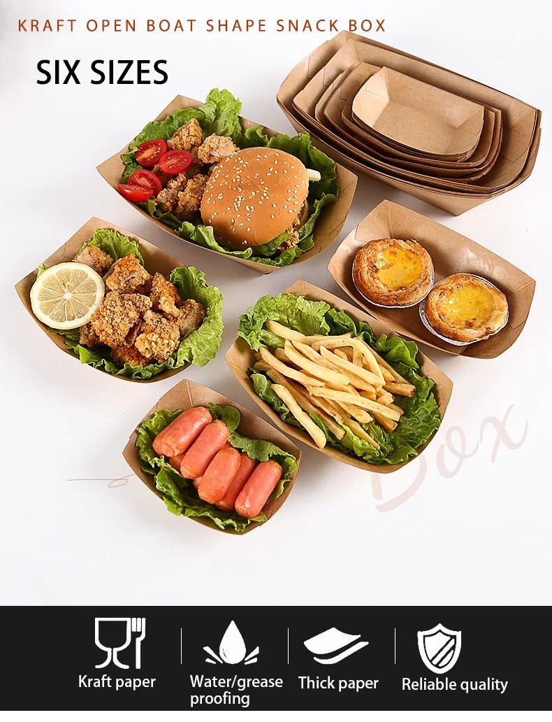 Customized LOGO Printed Eco Friendly Brown Kraft Paper Tableware 100ml-1000ml Kraft Paper Boat Box