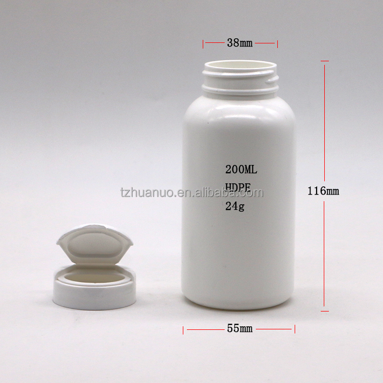 200mL Round Shape HDPE Plastic Pill Storage Bottle with Flip Over Lid and PE Material