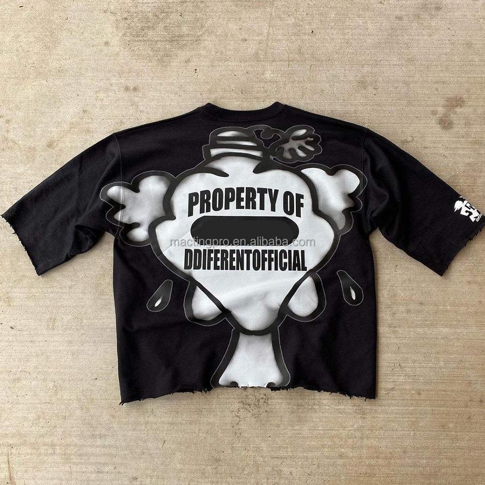 220Grams Fabric Weight Men'S Raw Hem Boxy Mens Oversized Cropped T Shirt