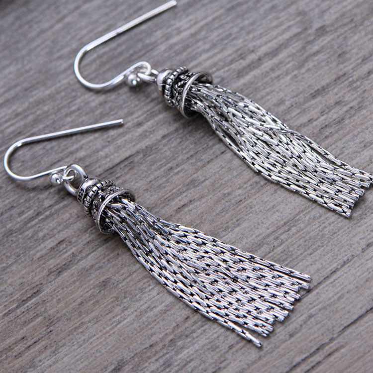 Trendy Retro Women Jewelry Thai 925 Silver Tassels Danlge Earrings(058026)