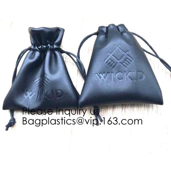 Custom Logo Acceptable Multi Sizes Black Drawstring PU Leather Promotional Gifts Pouches Bags Jewelry, Gift,Hair, Shoes,