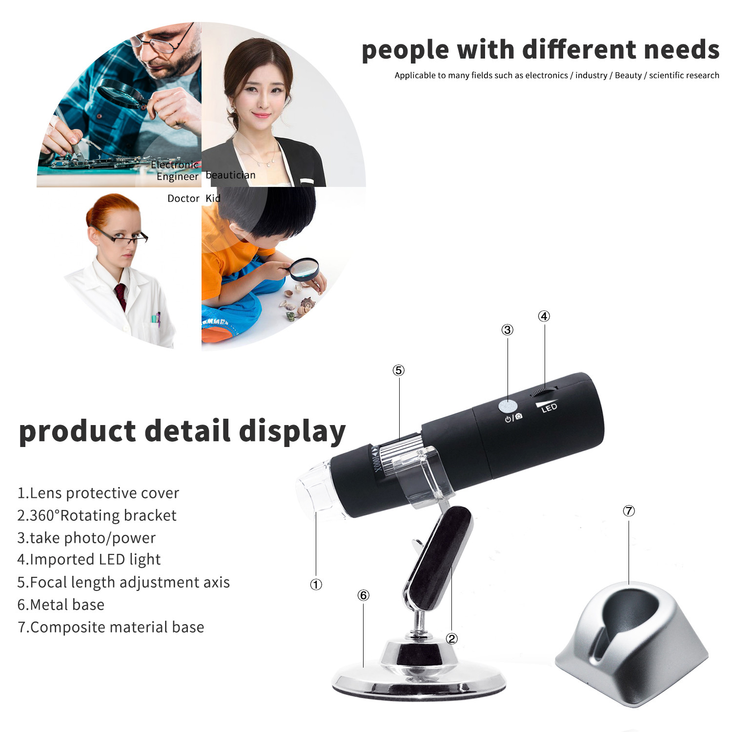 LED USB Wifi Optical Digital Microscope 1080P HD 2MP 1000X Monocular