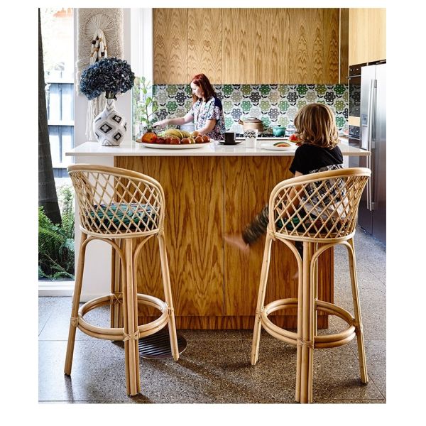 Nordic Rattan High bar Table and Chair Cafe Restaurant Creative Retro Backrest Rattan bar Stool
