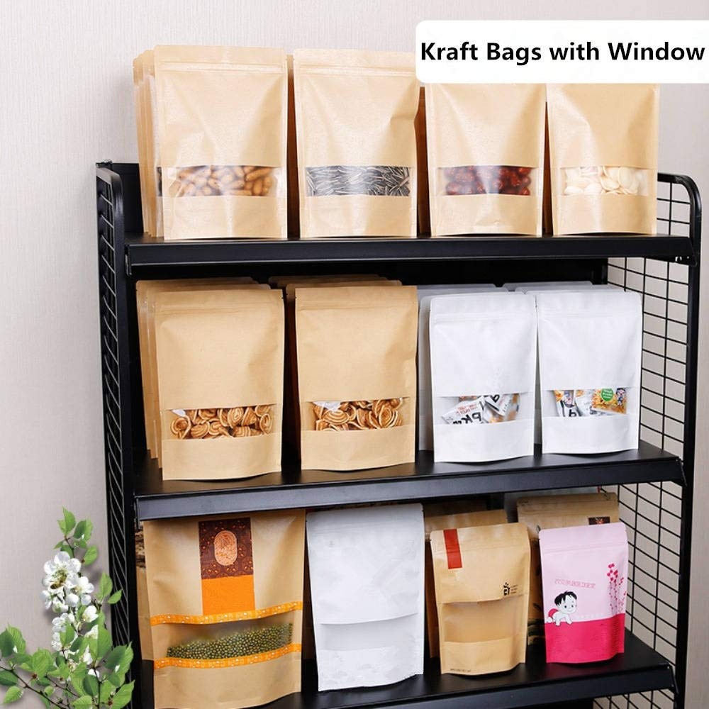Kraft Bags With Window Stand Up Bag k Seal Paper bag Resealable Large Food Storage Pouch