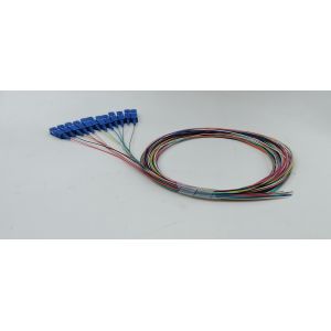 12 Fibers SC UPC fiber pigtail unjacketed color-coded 0.9mm 1m