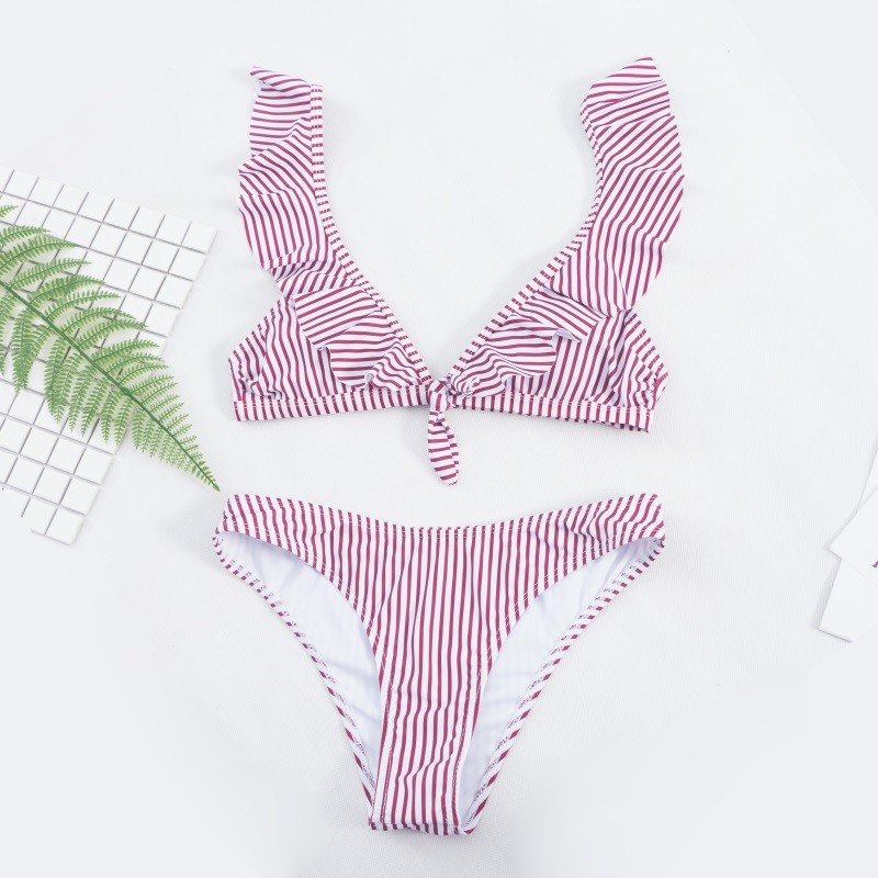 Tiered Layer Tie a Knot Front Top With Low waist Bikini swimsuit high cut