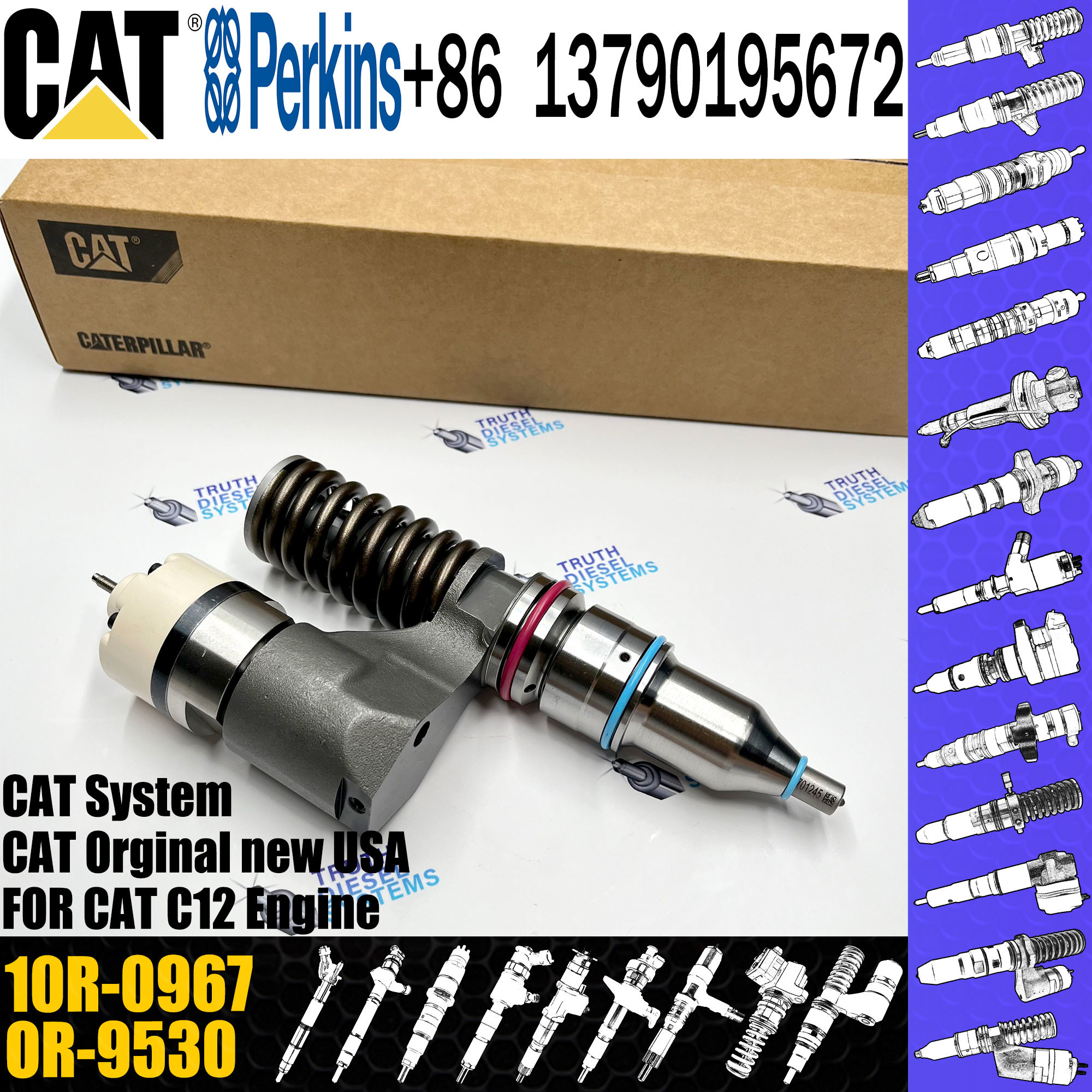 Common Rail Fuel Injector for CAT C12 Diesel Engine 10R-0967 OR-9530 212-3462 166-0149 10R-0961 10R-1258 212-3469