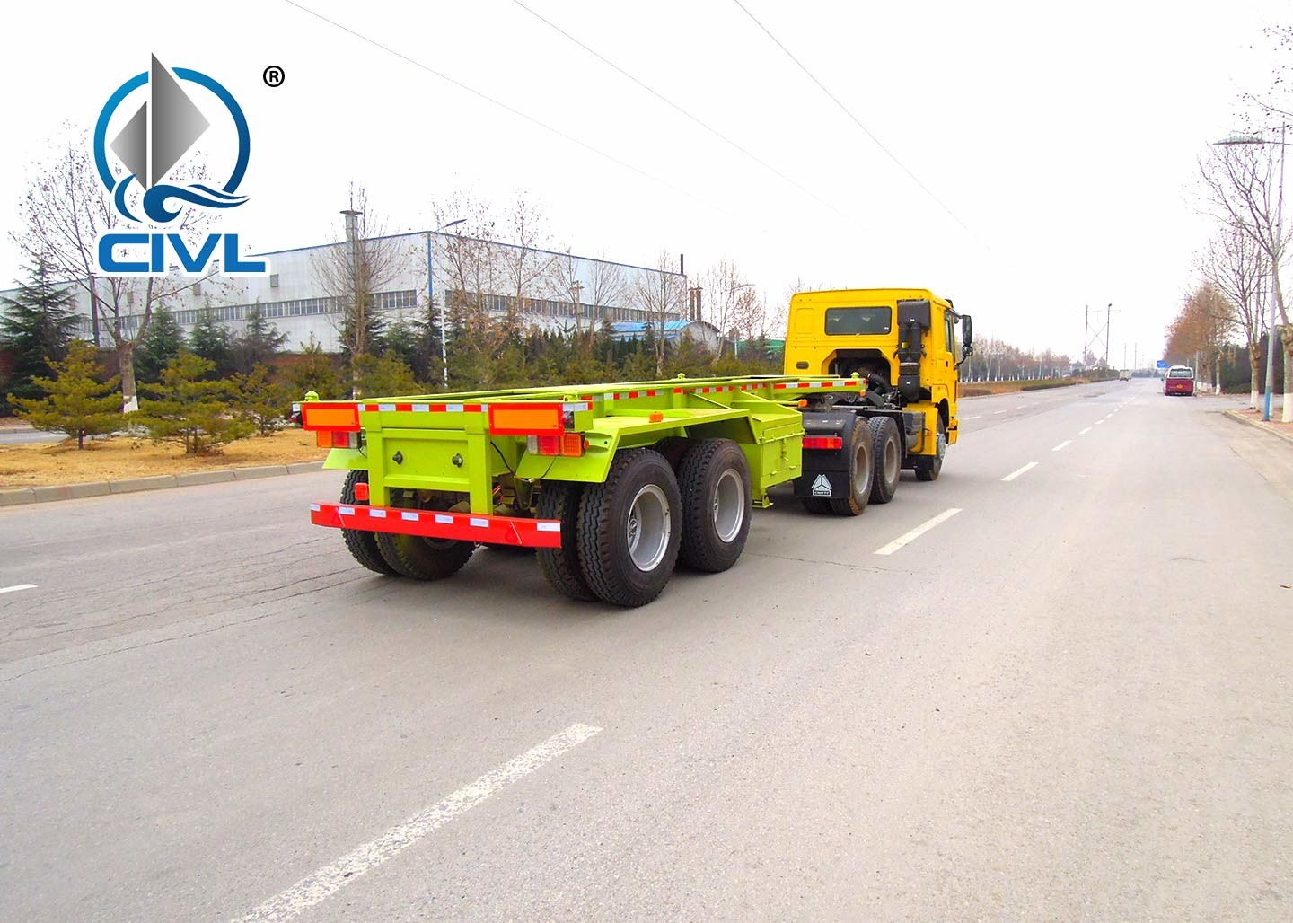 2400X2500X1650mm Dimenssion 2 Axles Fuwa brand 13T Skeletal Container Semi Trailer 2.0 inch
