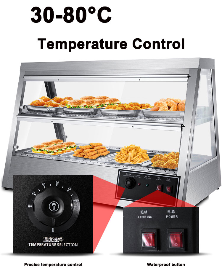 Long Life Service Advantage Transparent Food Warming Showcase with Stainless Steel