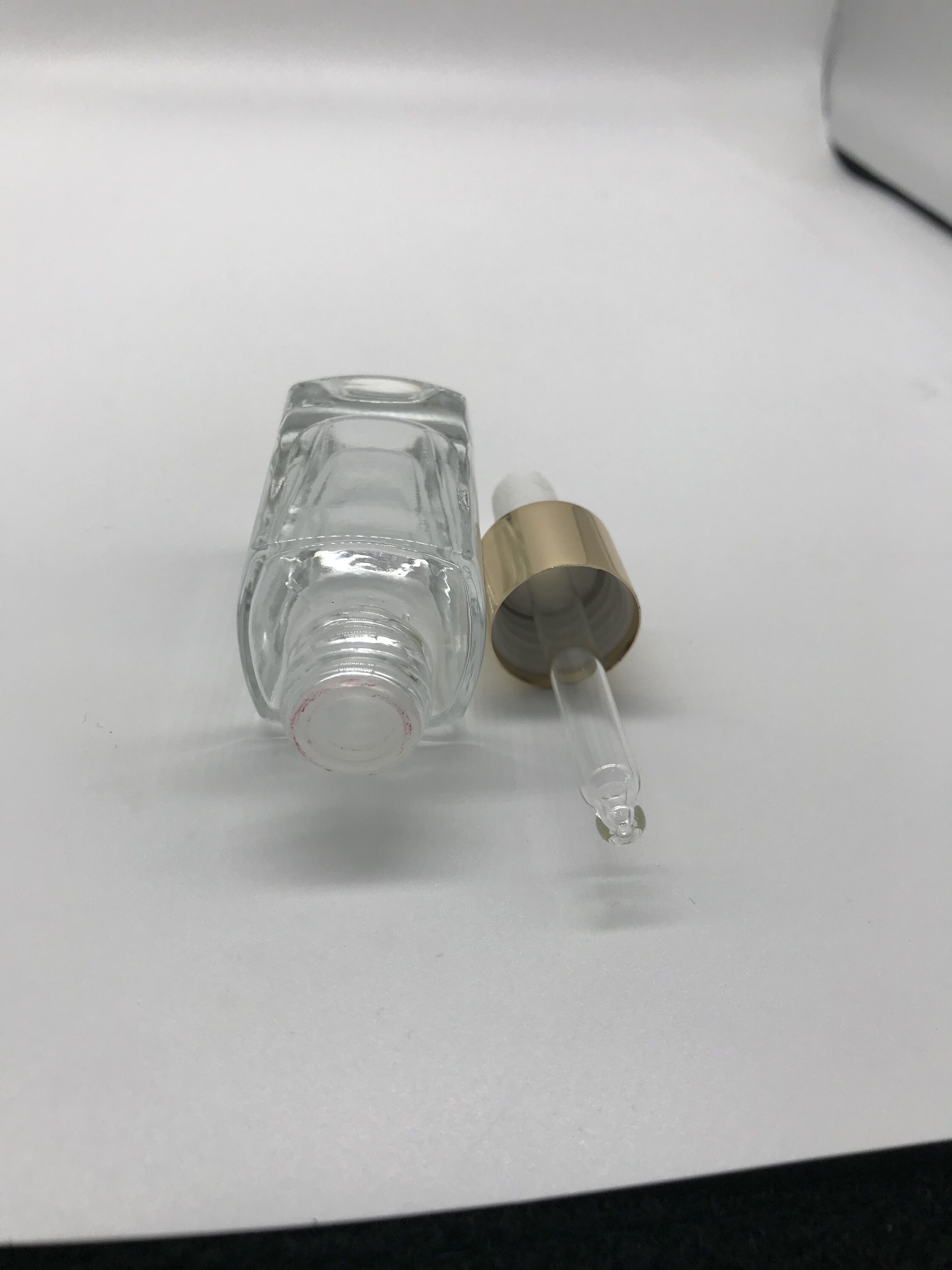 15ml Luxury Clear Square Cosmetic Flat Tall Bottle Essential Oil Cosmetic Glass Bottle With Aluminum Dropper