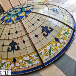 Quality Premium Stained Art Glass Dome Skylight Roof Architectural Antiques Stained Glass Domed Roof for sale