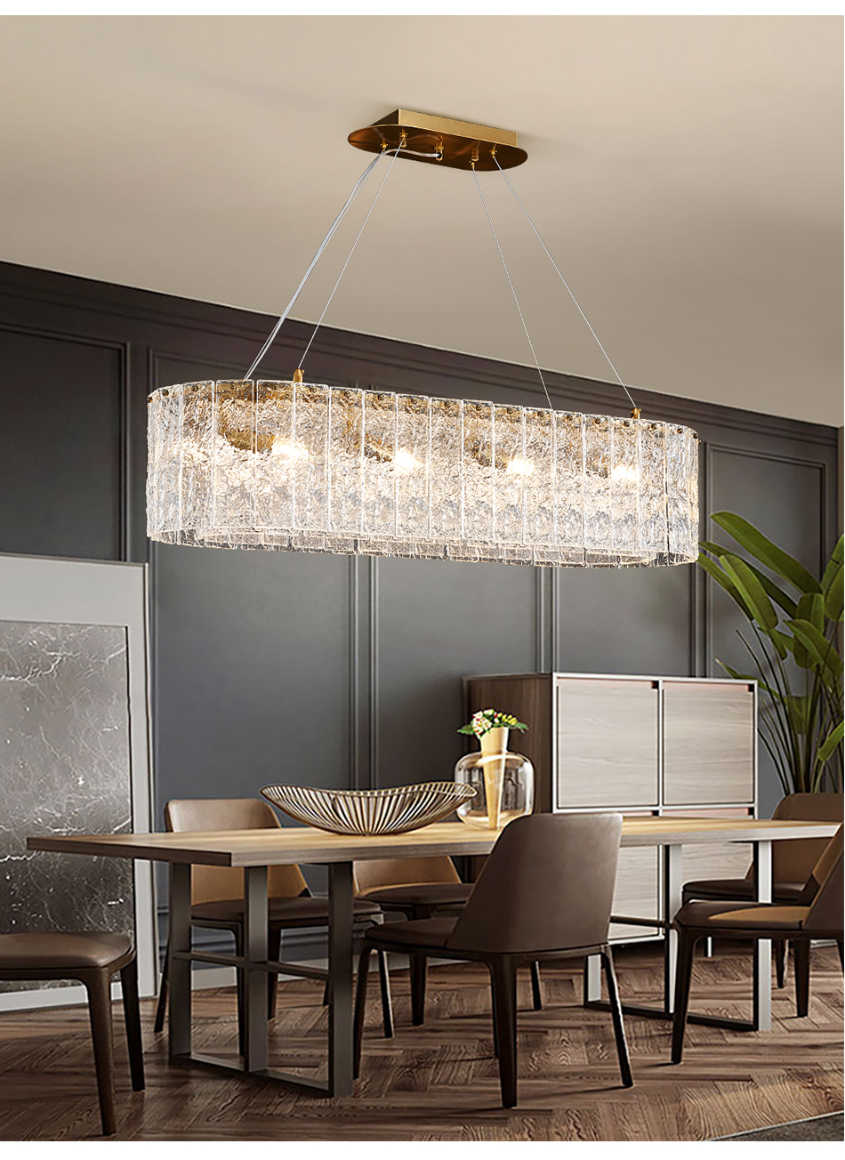 Luxury living room chandeliers blue glass hanging lamp rectangle chandelier kitchen lights hanging(WH-CY-194)