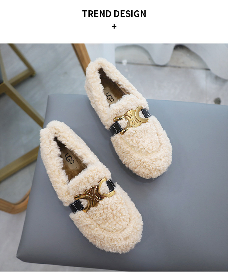 Low Heeled Scoop Lamb Wool Shoes Plus Velvet Warm Cotton For Autumn And Winter