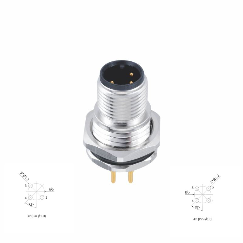 3 Pin A Code M12 Circular Connector Front Side Fastening PCB Contacts PG9