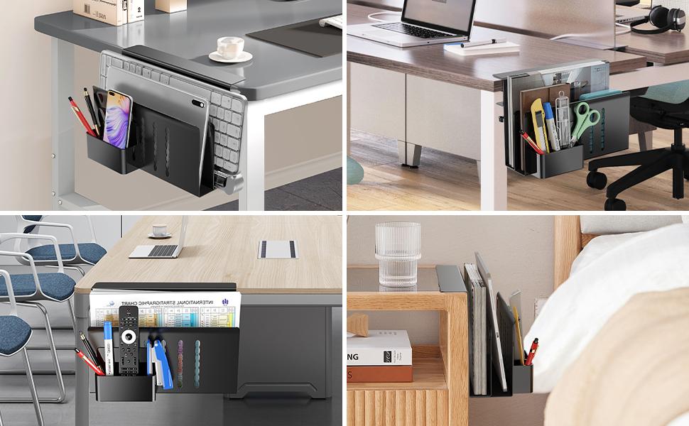 No Drill 2 Tier Desk Side Storage Clamp On Desk Side Organizer WIth Magnetic Pen Holder