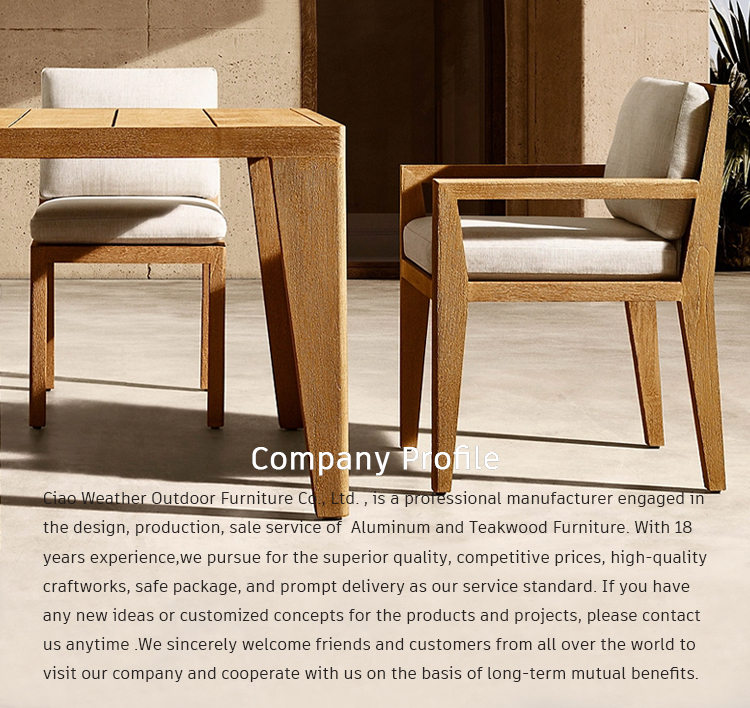 Outdoor Furniture Courtyard Dining Table And Chair Set With Cushioned Teak Chair And Water-Resistant Cushion For Outdoor