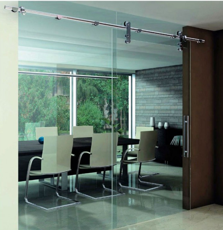 Corrosion Resistant Hotel Glass Barn Door Hardware Fitting with Zinc Alloy Material