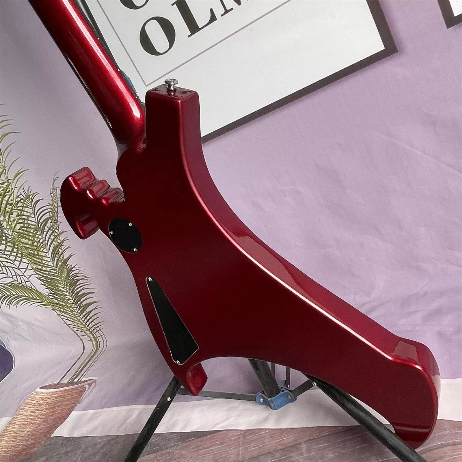 Custom 4 Strings Irregular Special Body Shape Electric Bass Guitar in Metallic Red ​Color Solid Body Maple Neck