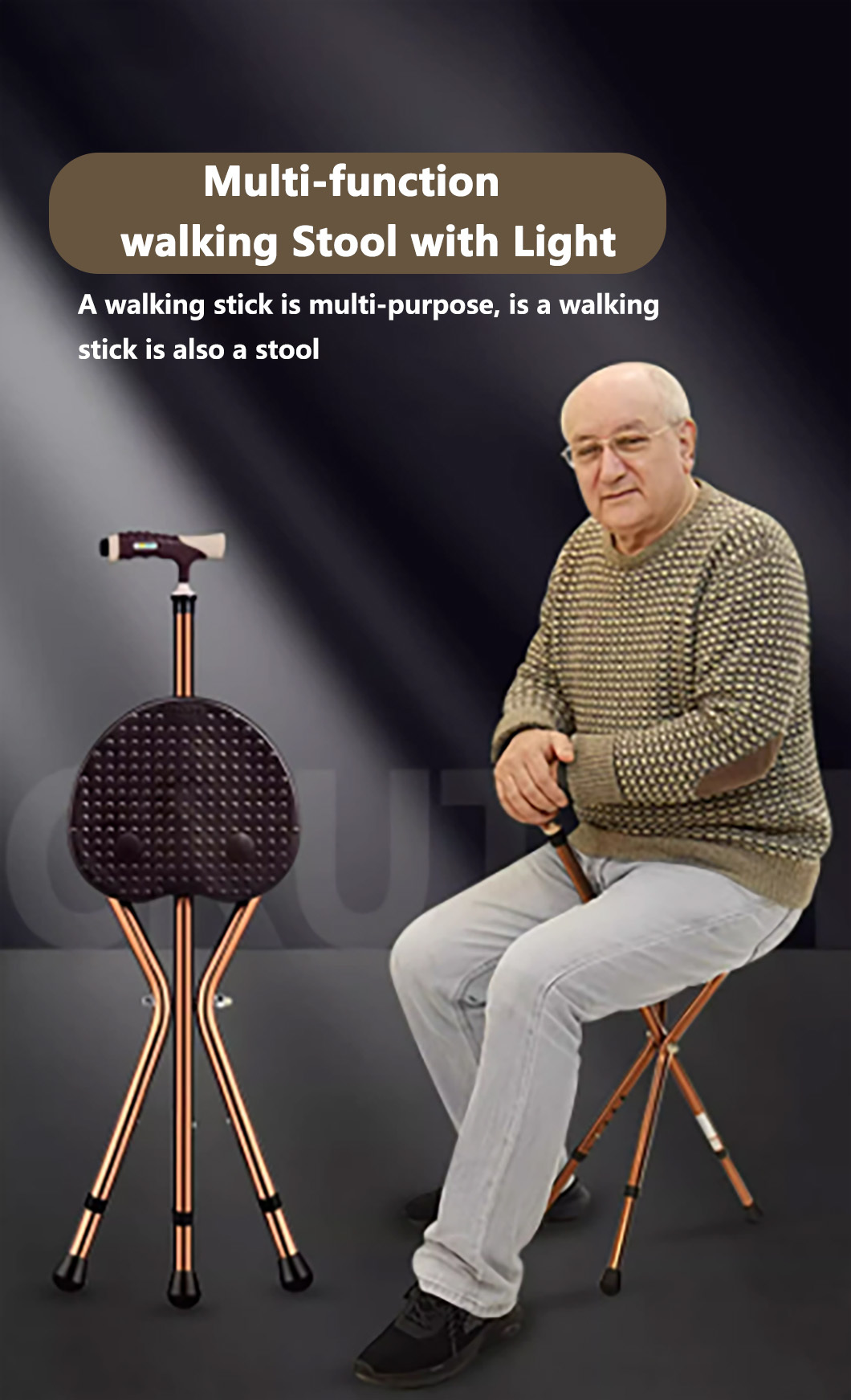Wholesale Medical Disabled Home Care Folding Shower Cane Chair 3 Leg Cane Chair with Seat
