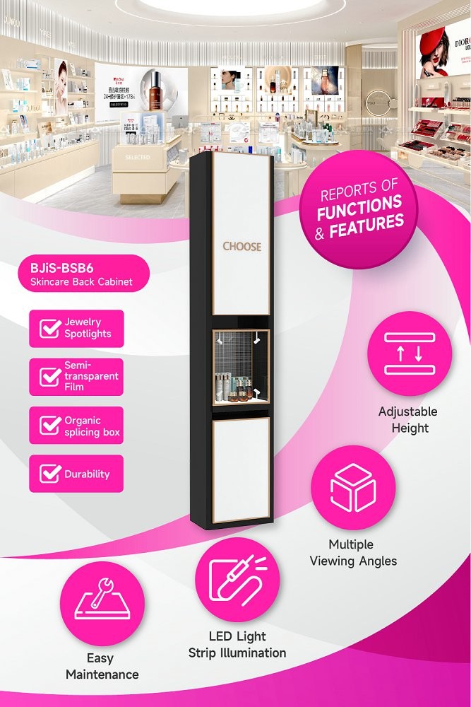 BJiS-BSB6 3mm Porcelain Letters Skincare Display Cabinet with Multiple Viewing Angles for Luxury Shops