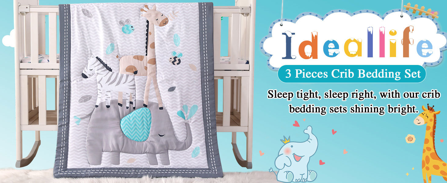 Premium 3-Piece Cartoon Baby Bedding Set , Newborn& Infant Nursery Bedding Set