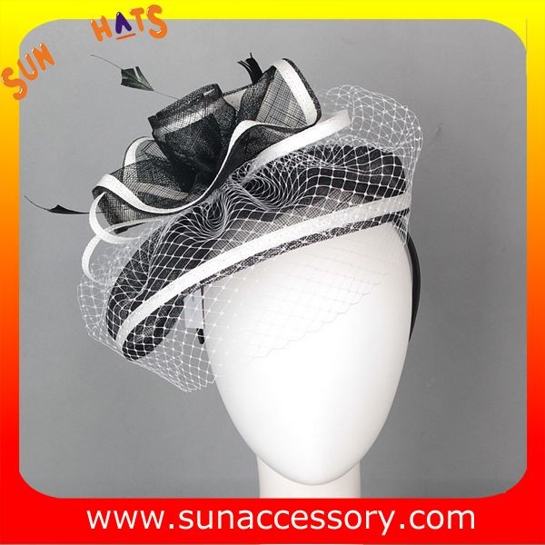 0918 hot sale fashion sinamay fascinators hats and caps with veil ,Fancy Sinamay fascinator from Sun Accessory